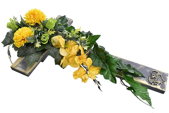 KOMPOZYCJA DREWNO KRZYŻ KWIAT MIX 75CM