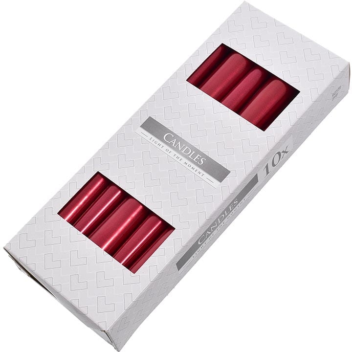 ŚWIECE STOŻEK METALIK KARTON 10 SZTUK 24,5 CM CZERWONE