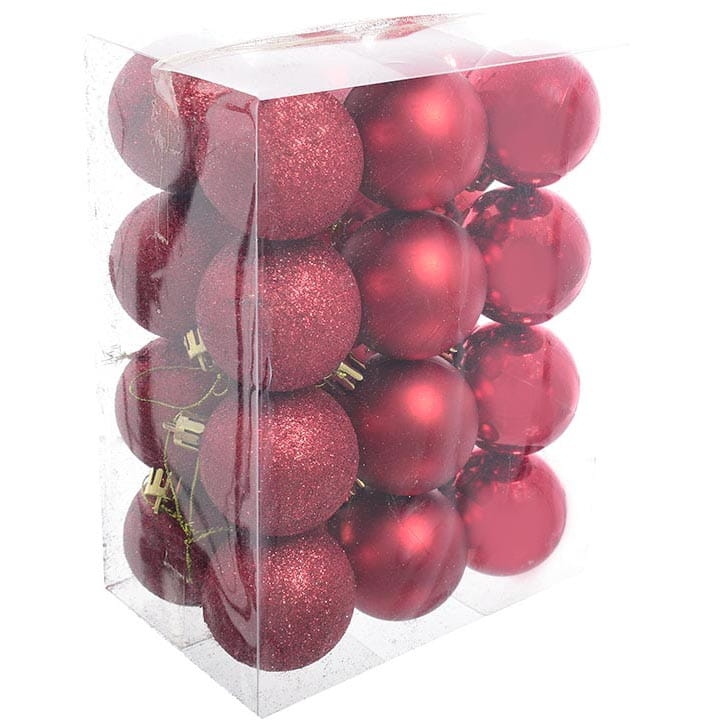 BOMBKI CHOINKOWE CZERWONE 24 SZT.