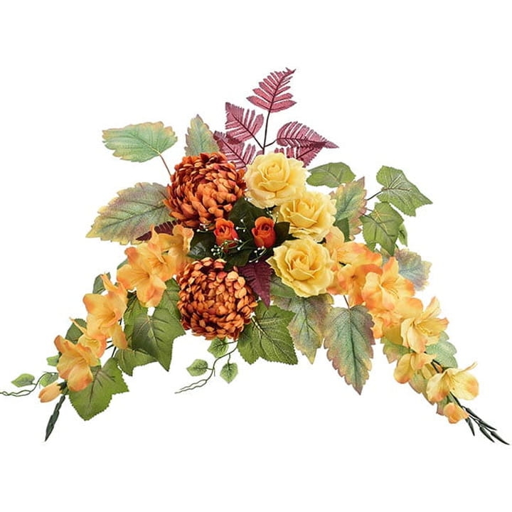 KOMPOZYCJA KWIATOWA CHRYZANTEMA, RÓŻA I MIECZYK