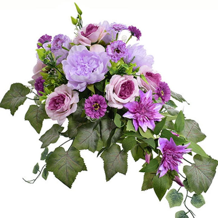 KOMPOZYCJA KWIATOWA RÓŻA Z KWIATAMI I GAŁĄZKAMI DEKORACYJNYMI ORAZ LIŚĆMI WIĄZANKA NAGROBNA STROIK