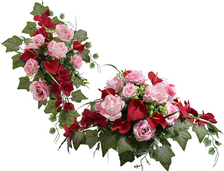 ZESTAW KOMPLET STROIKI NA CMENTARZ SZTUCZNE KWIATY RÓŻA MIECZYK ANTURIUM LIŚCIE KOMPOZYCJA DONICA 