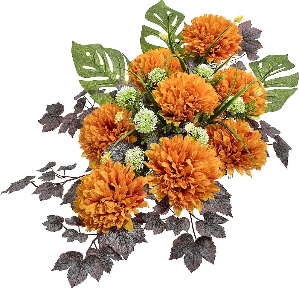 KOMPOZYCJA KWIATOWA SZTUCZNA CHRYZANTEMA LIŚCIE STROIK NAGROBNY SZTUCZNE KWIATY