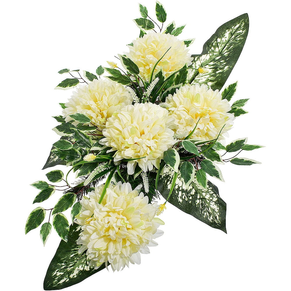 KOMPOZYCJA KWIATOWA SZTUCZNA CHRYZANTEMA LIŚCIE STROIK NAGROBNY SZTUCZNE KWIATY
