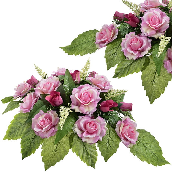 KOMPOZYCJA KWIATOWA RÓŻA SZTUCZNE KWIATY LIŚCIE GAŁĄZKI 