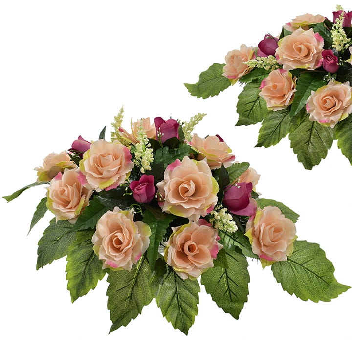 KOMPOZYCJA KWIATOWA RÓŻA SZTUCZNE KWIATY LIŚCIE GAŁĄZKI 