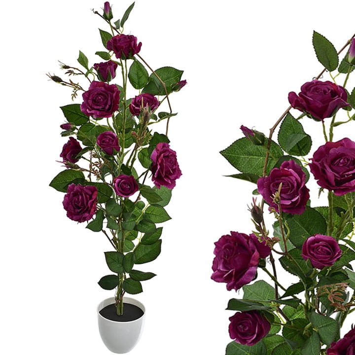 KOMPOZYCJA W DONICY RÓŻA 80 CM SZTUCZNE KWIATY BUKIET GAŁĄZKI