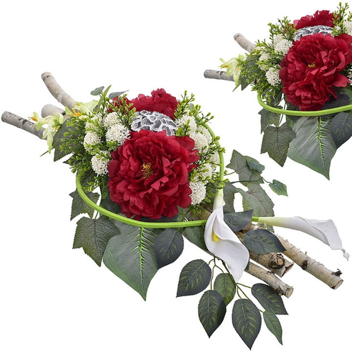 KOMPOZYCJA NAGROBNA SZTUCZNE KWIATY NA DREWNIE