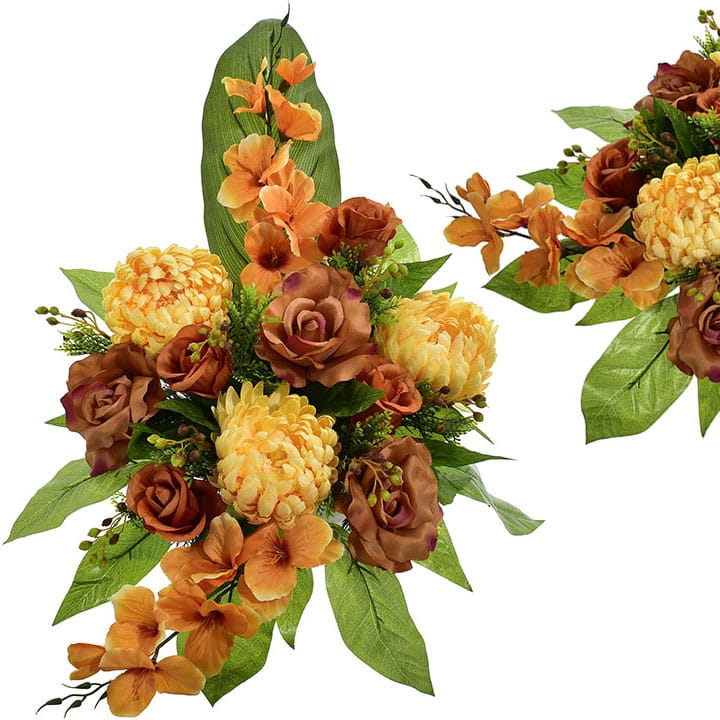 KOMPOZYCJA NAGROBNA SZTUCZNE KWIATY CHRYZANTEMA RÓŻA STORCZYK ORCHIDEA DEKORACJA