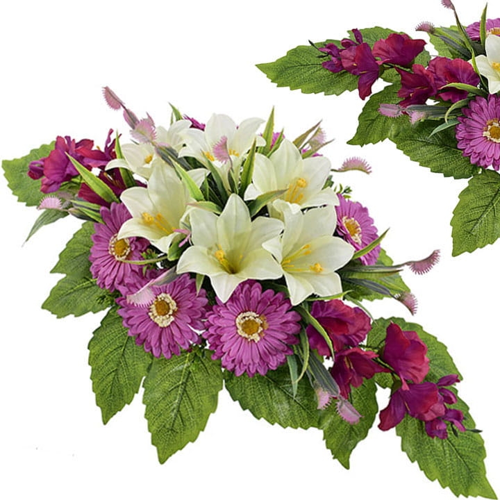 KOMPOZYCJA NAGROBNA SZTUCZNE KWIATY LILIA GERBERA NA CMENTARZ DEKORACJA