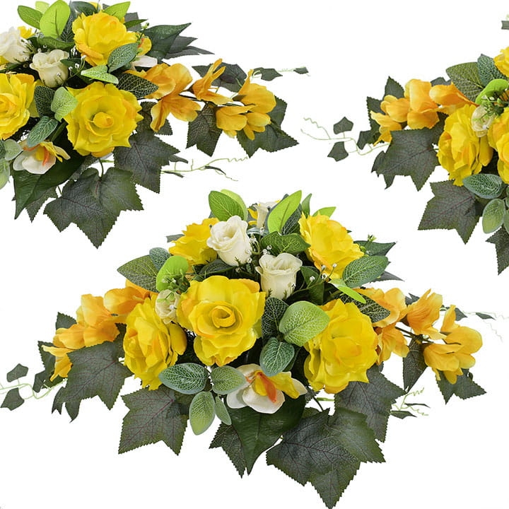 STROIK NA CMENTARZ KOMPOZYCJA NAGROBNA SZTUCZNE KWIATY RÓŻE STORCZYKI DEKORACJA NA GRÓB