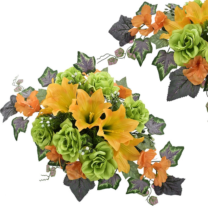 KOMPOZYCJA KWIATOWA STROIK ZE SZTUCZNYCH KWIATÓW LILII I RÓŻ - 75 CM