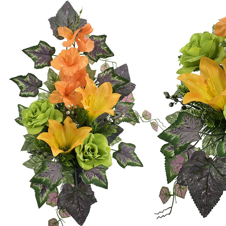 STROIK NA GRÓB WKŁAD DO WAZONU BUKIET NAGROBNY Z LILIAMI I  RÓŻAMI - 60 CM