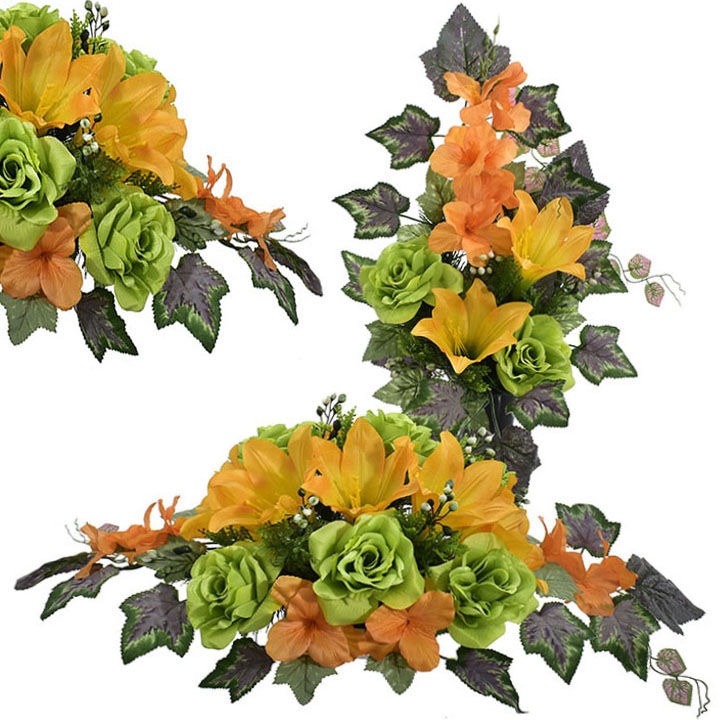 ZESTAW DEKORACYJNY ZE SZTUCZNYCH KWIATÓW – KOMPOZYCJA I BUKIET Z LILII I RÓŻ