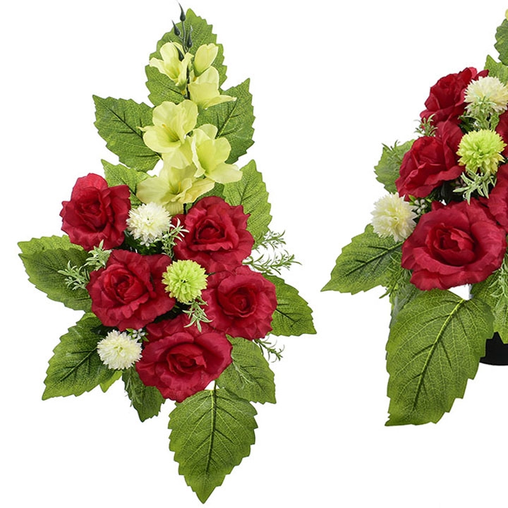 WKŁAD DO WAZONU NAGROBNEGO Z BETONOWYM OBCIĄŻENIEM – CZERWONE RÓŻE Z LIMONKOWYMI DODATKAMI