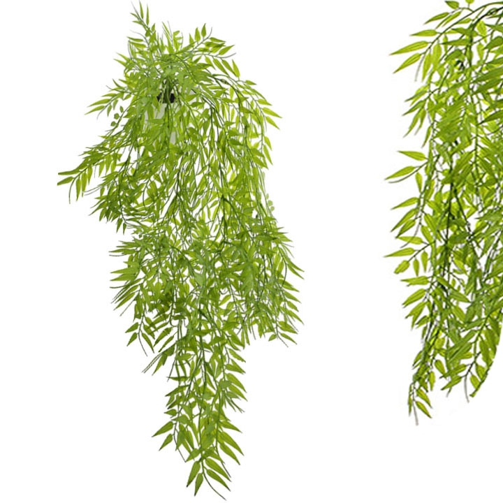 KOMPOZYCJA W DONICZCE ZWISAJĄCA ROŚLINA SZTUCZNE KWIATY GAŁĄZKI LIŚCIE