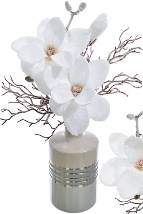 KOMPOZYCJA KWIATOWA BIAŁA MAGNOLIA W WAZONIE