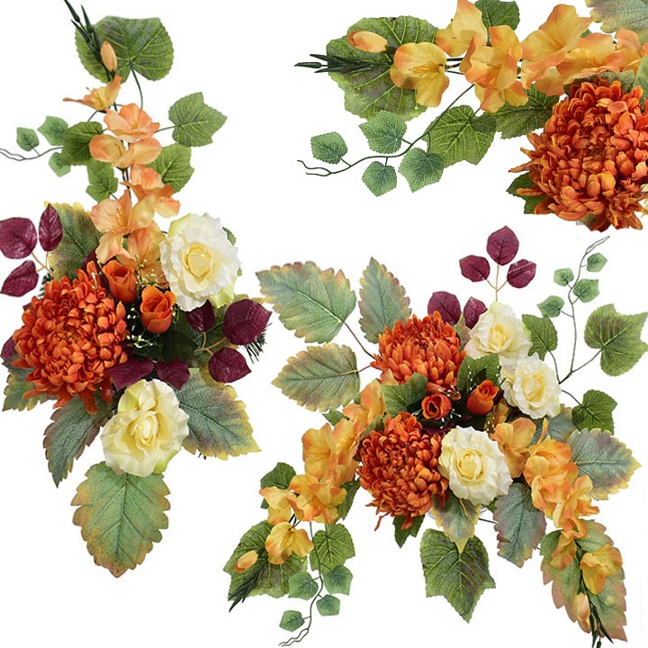 KOMPOZYCJA KWIATOWA KOMPLET STROIK I WKŁAD DO WAZONU ZE SZTUCZNYCH KWIATÓW