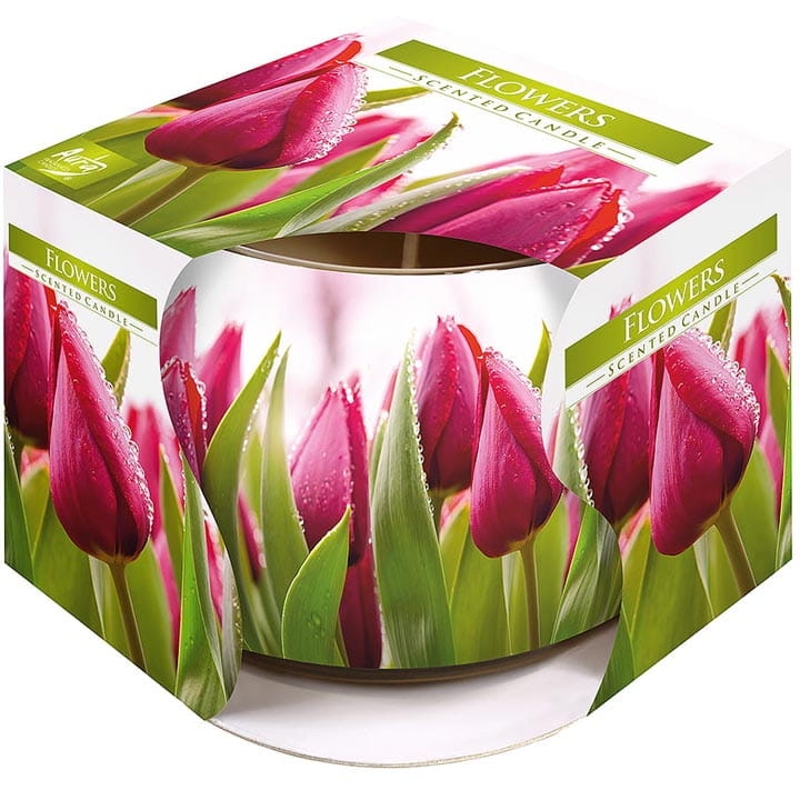 ŚWIECA ZAPACHOWA W SZKLE W KARTONIKU KWIATY