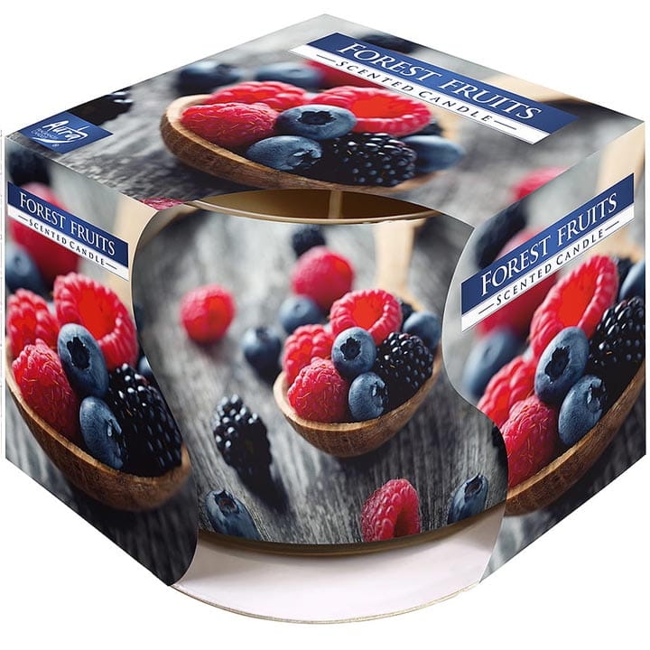 ŚWIECA ZAPACHOWA W SZKLE W KARTONIKU OWOCE LEŚNE