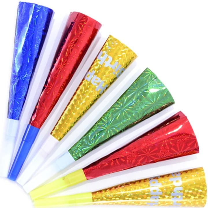 TRĄBKI URODZINOWE KOLOROWE 6 SZTUK