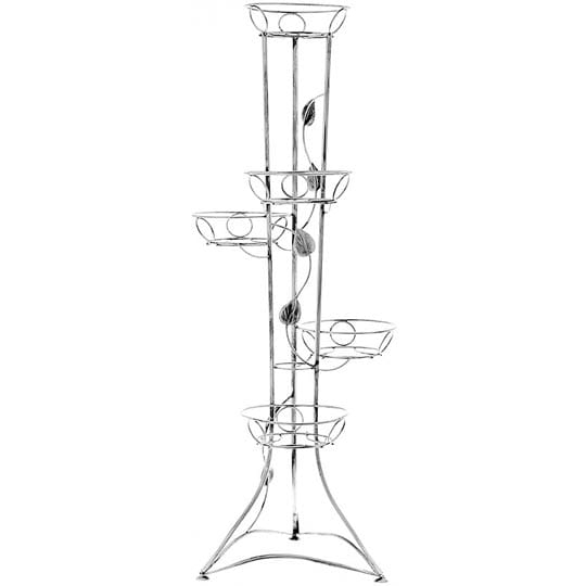 KWIETNIK METALOWY NA KWIATY STOJAK 117 cm (5 donic, z liściem) SREBRNY