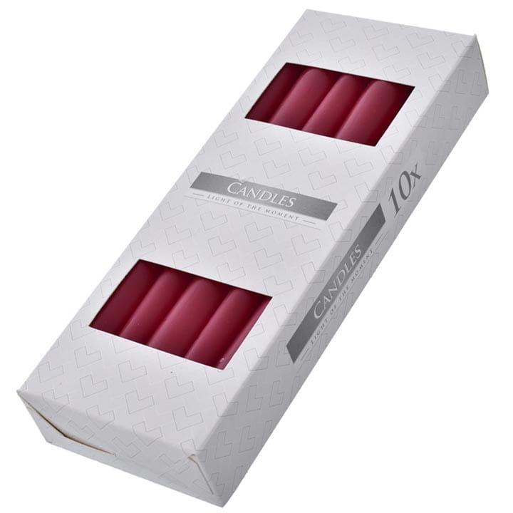 ŚWIECE STOŻEK BURGUND 10 SZTUK