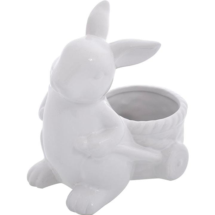 FIGURKA CERAMICZNA ZAJĄCZEK  Z DONICZKĄ H-17 CM