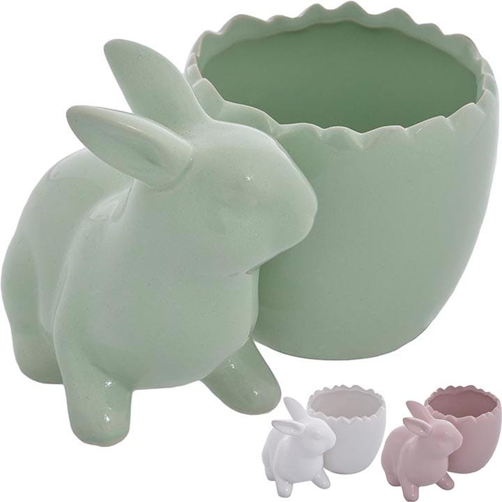 FIGURKA CERAMICZNA ZAJĄCZEK  Z DONICZKĄ H-12 CM